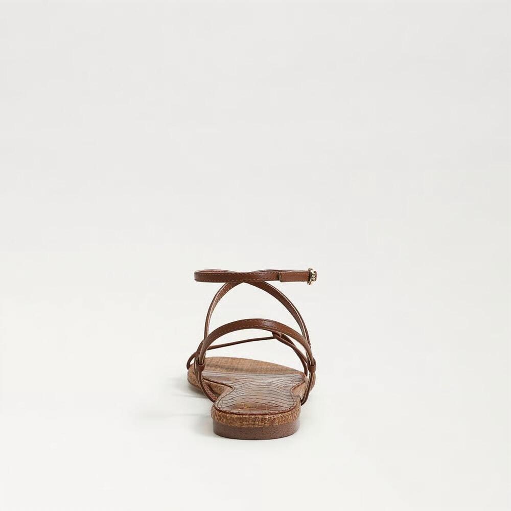 NEW SAM EDELMAN women's ellina strappy flat sandal in rich cognac leather - Picture 5 of 7